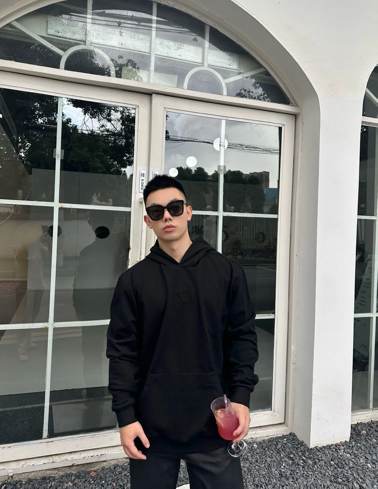 Louis Vuitton/Louis Vuitton embossed letter hooded sweatshirt